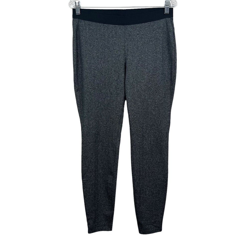 Eileen Fisher Legging Pants Elastic Stretch Waist Chevron Black Grey Women S/P*